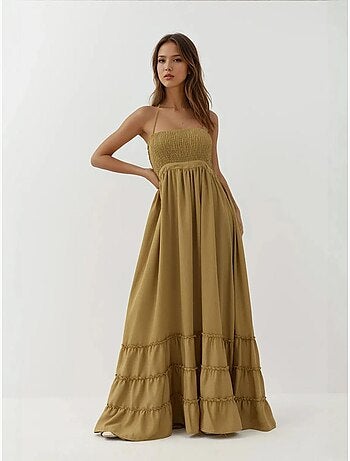 Robe longue texturée à col carré hiccup