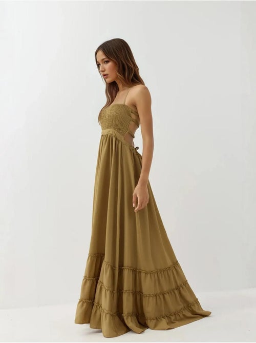 Robe longue texturée à col carré hiccup - Kiabi Robe longue texturée à col carré hiccup - Kiabi