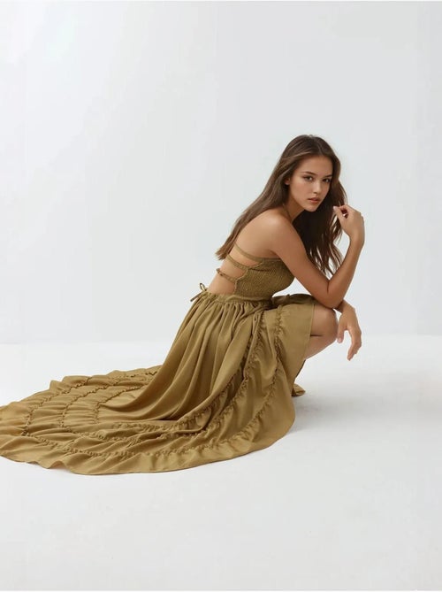 Robe longue texturée à col carré hiccup - Kiabi Robe longue texturée à col carré hiccup - Kiabi