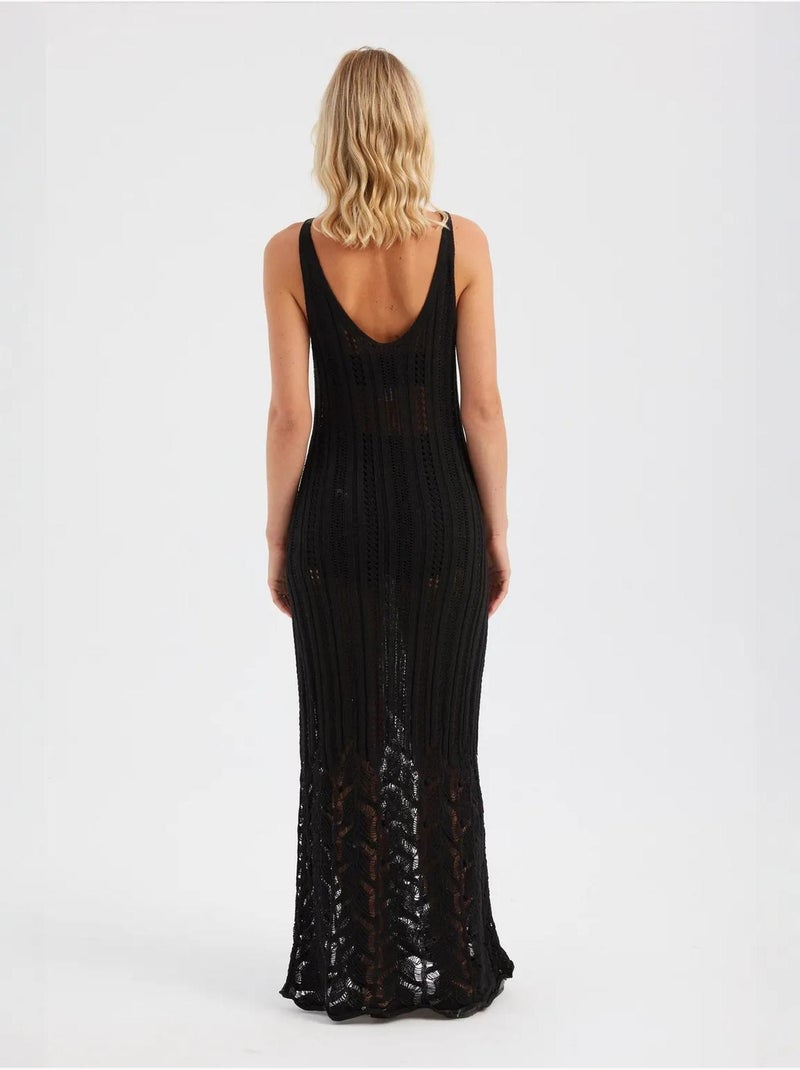 Robe longue texturée au crochet à décolleté plongeant Beige naturel - Kiabi