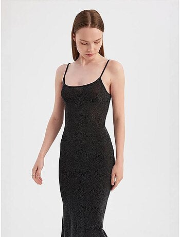 Robe longue tissée unie à bretelles spaghetti