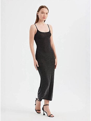 Robe longue tissée unie à bretelles spaghetti