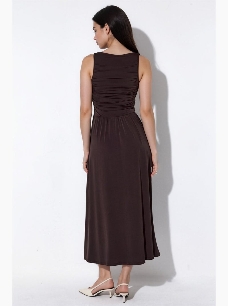 Robe longue trapèze à encolure bateau hiccup Marron foncé - Kiabi