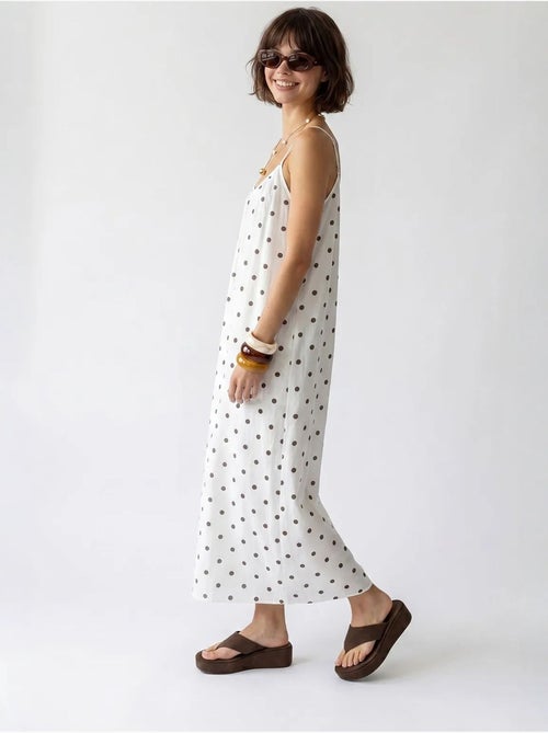 Robe longue trapèze à pois mixray - Kiabi
