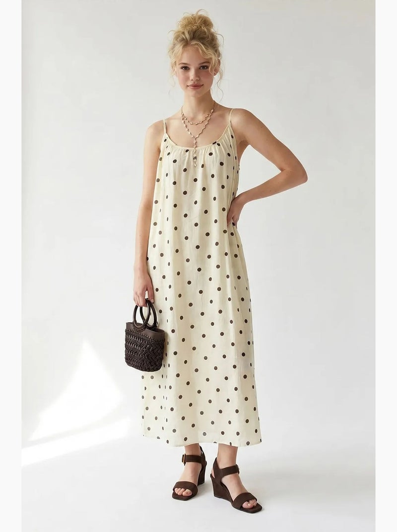 Robe longue trapèze à pois mixray Crème - Kiabi