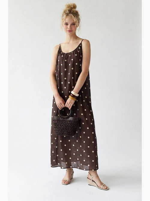 Robe longue trapèze à pois mixray - Kiabi