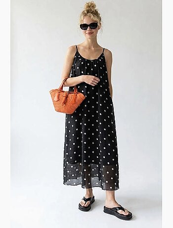 Robe longue trapèze à pois mixray