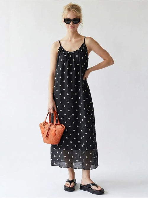 Robe longue trapèze à pois mixray - Kiabi