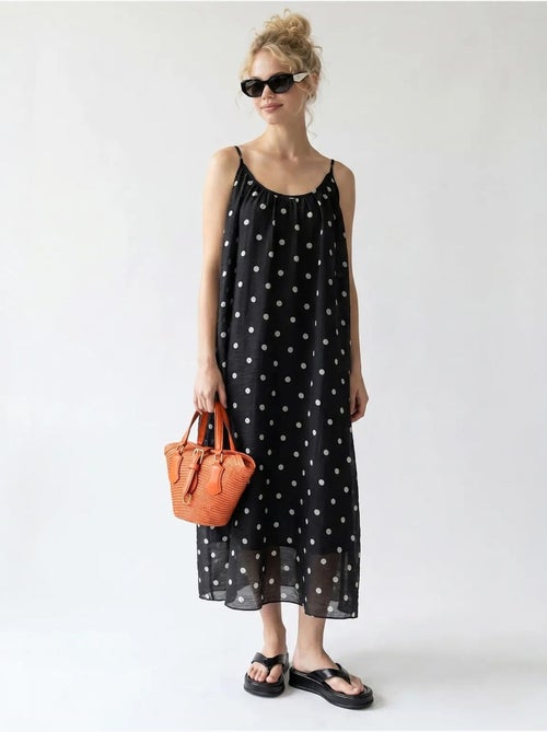 Robe longue trapèze à pois mixray - Kiabi