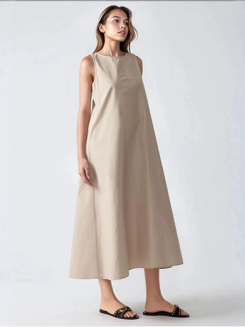 Robe longue trapèze sans manches à col ras du cou hiccup Ivoire - Kiabi
