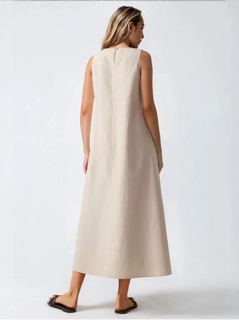 Robe longue trapèze sans manches à col ras du cou hiccup Ivoire - Kiabi