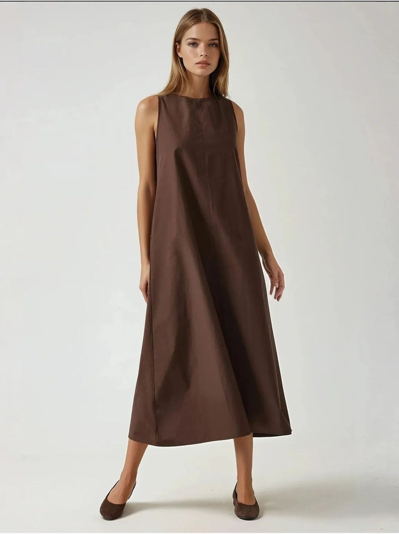 Robe longue trapèze sans manches à col ras du cou hiccup Marron foncé - Kiabi