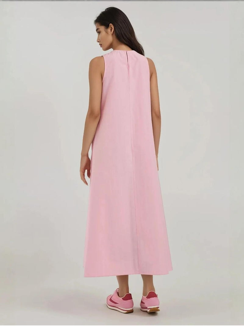 Robe longue trapèze sans manches à col ras du cou hiccup Rose clair - Kiabi