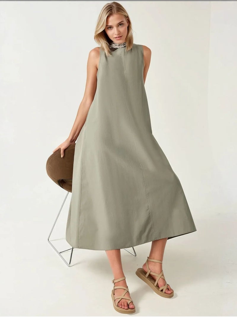 Robe longue trapèze sans manches à col ras du cou hiccup Vert pastel - Kiabi