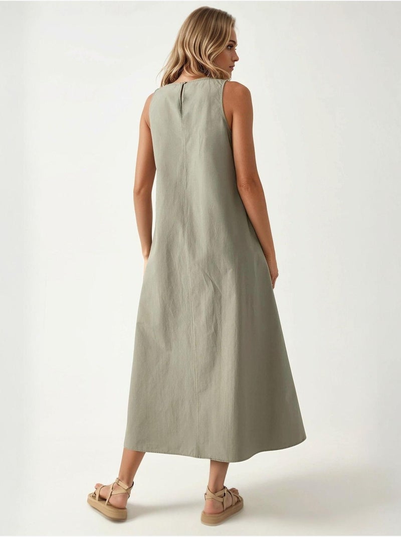 Robe longue trapèze sans manches à col ras du cou hiccup Vert pastel - Kiabi