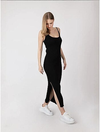 Robe longue tricotée à bretelles et col rond hiccup