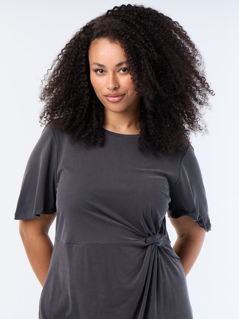 Robe longue unie avec nœud devant Noir - Kiabi