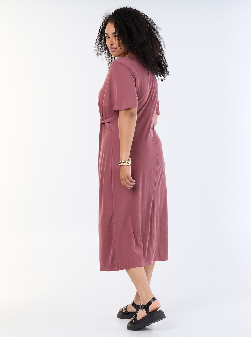 Robe longue unie avec nœud devant Rose - Kiabi