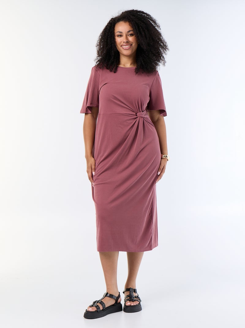 Robe longue unie avec nœud devant Rose - Kiabi