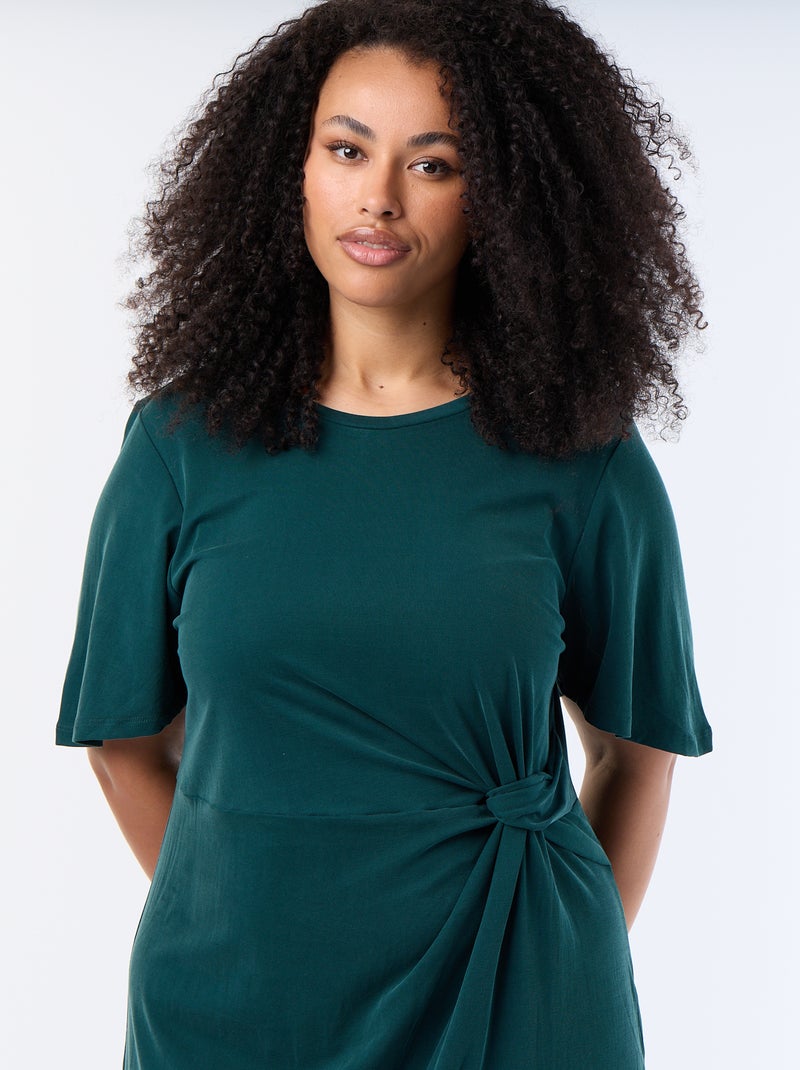 Robe longue unie avec nœud devant Vert - Kiabi
