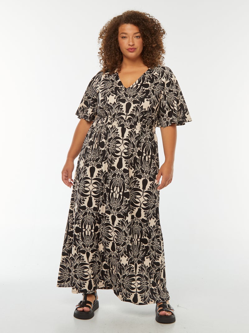 Robe longue unie en maille gaufrée Beige - Kiabi