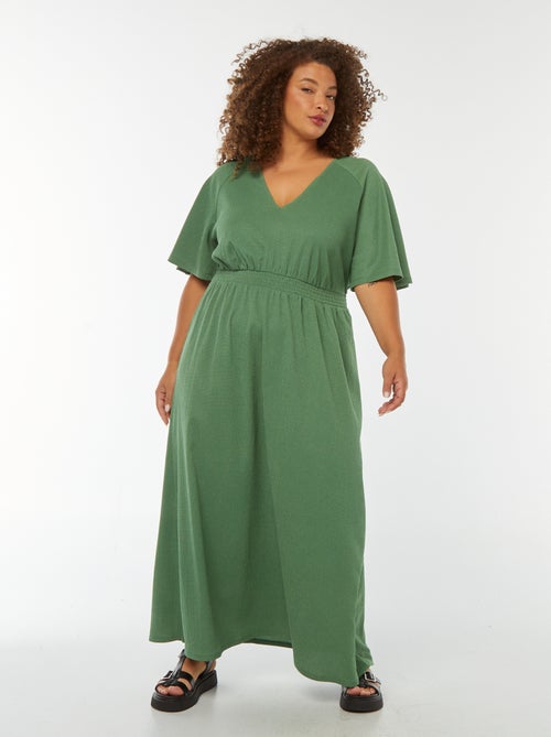 Robe longue unie en maille gaufrée - Kiabi