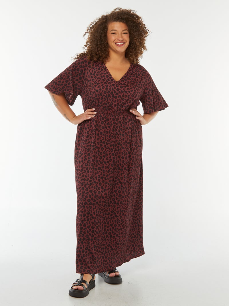 Robe longue unie en maille gaufrée Violet - Kiabi