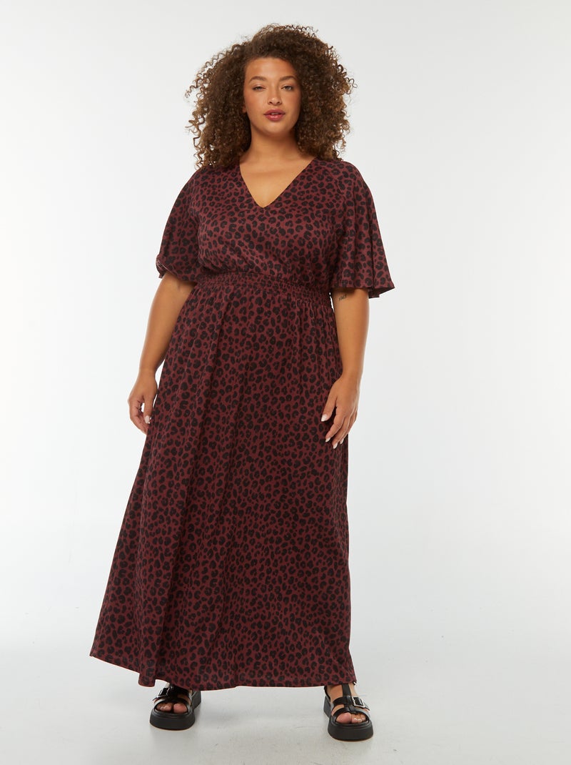 Robe longue unie en maille gaufrée Violet - Kiabi