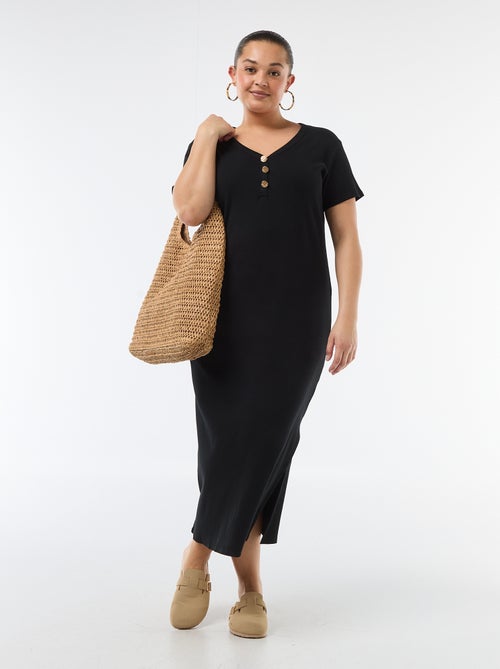 Robe longues côtelée à manches courtes - Kiabi