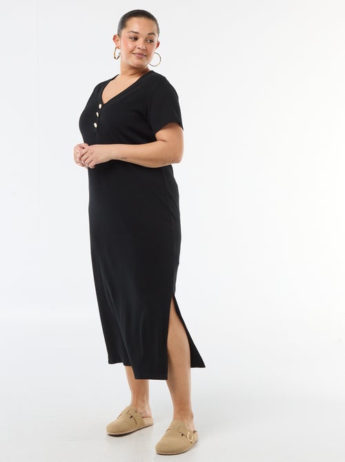 Robe longues côtelée à manches courtes - Kiabi