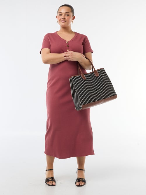 Robe longues côtelée à manches courtes - Kiabi