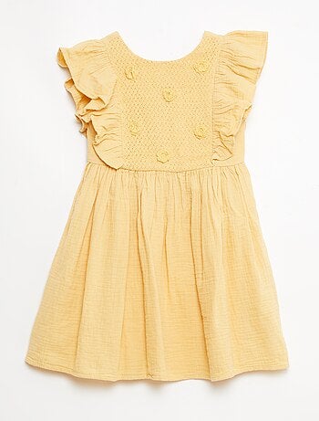 Robe manches courtes avec broderies au col en coton