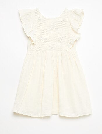 Robe manches courtes avec broderies au col en coton