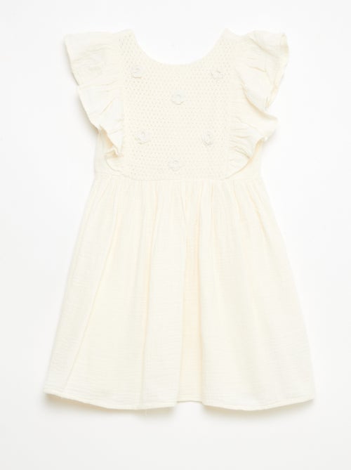 Robe manches courtes avec broderies au col en coton - Kiabi