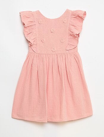 Robe manches courtes avec broderies au col en coton