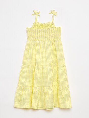 Robe matière crépon avec haut smocké