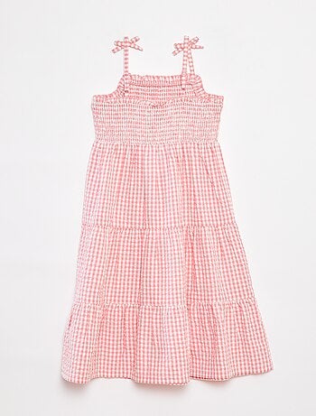 Robe matière crépon avec haut smocké