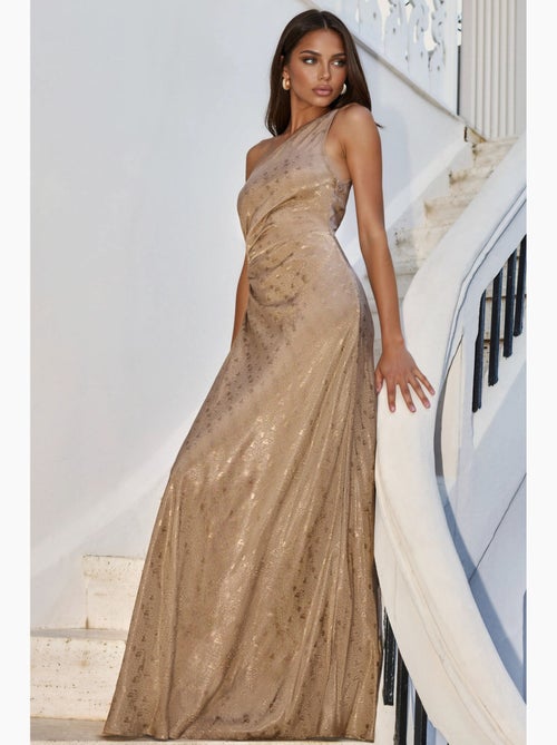 Robe maxi à col asymétrique et motifs hiccup - Kiabi