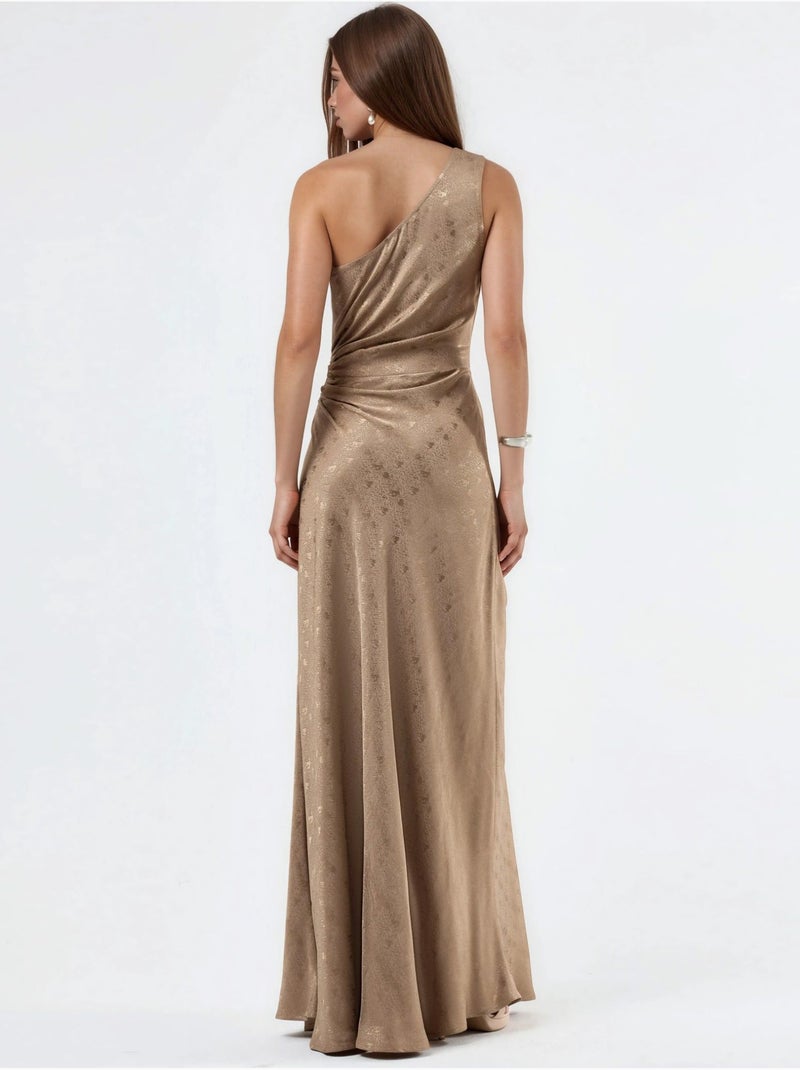 Robe maxi à col asymétrique et motifs hiccup Camel - Kiabi