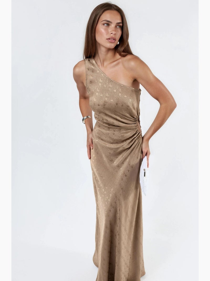 Robe maxi à col asymétrique et motifs hiccup Camel - Kiabi