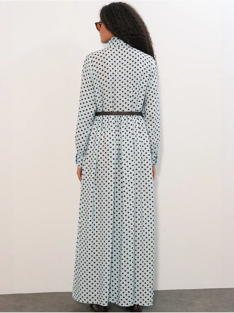 Robe maxi à pois et col chemise bdart Bleu ciel - Kiabi