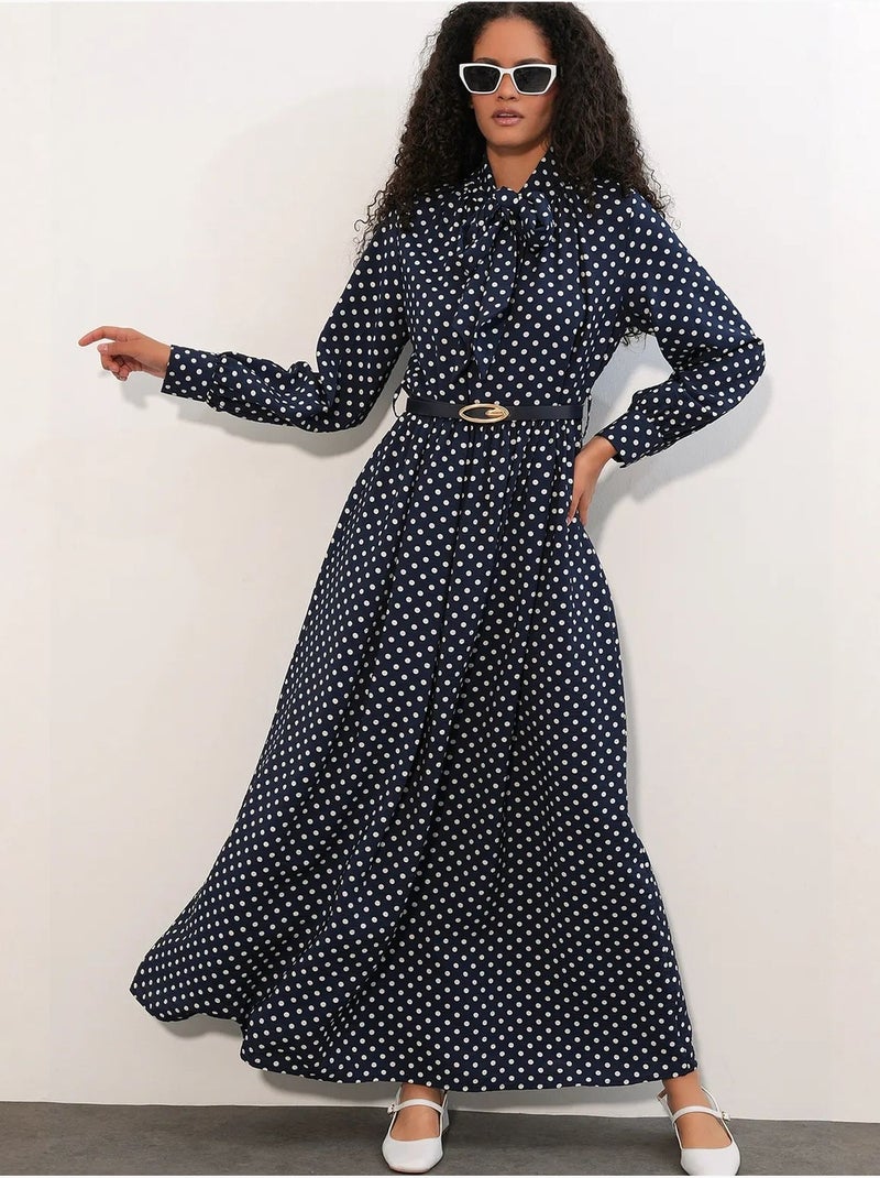 Robe maxi à pois et col chemise bdart Bleu marine - Kiabi