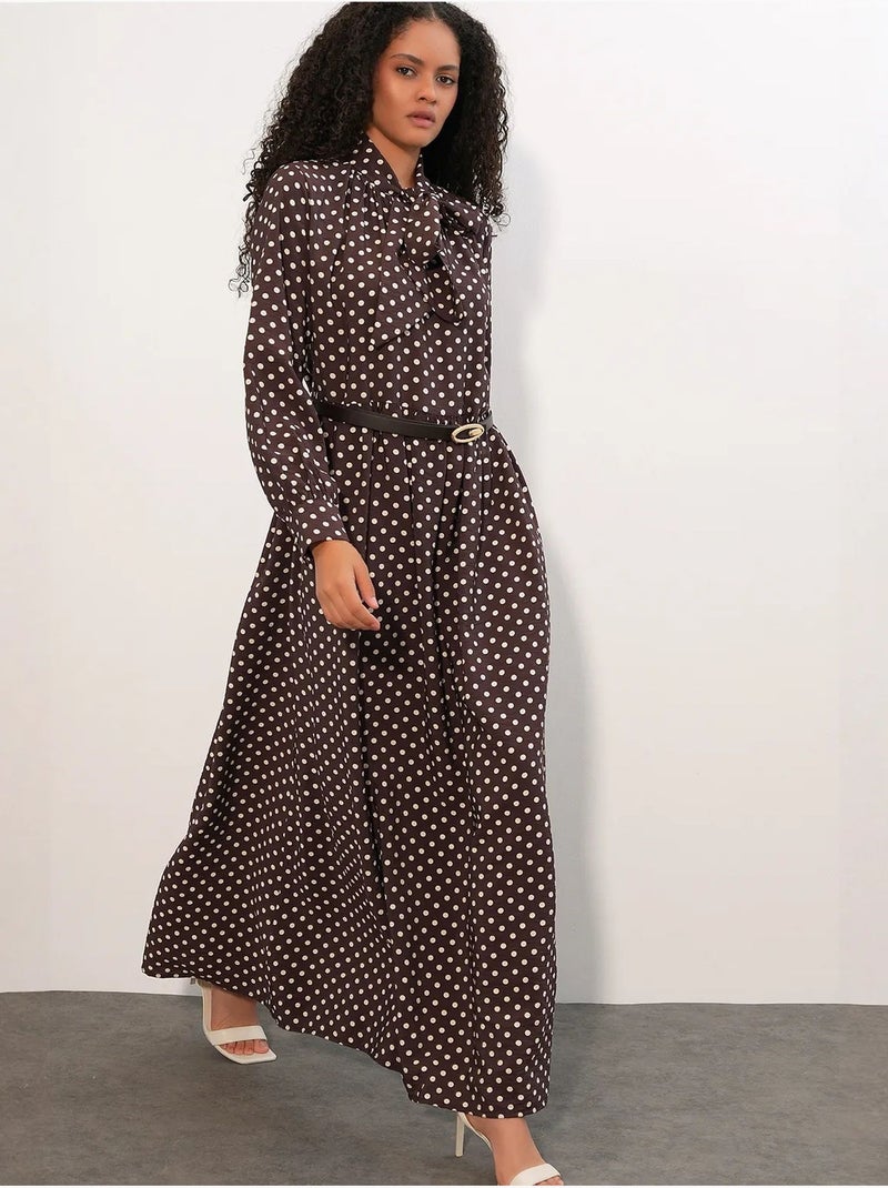 Robe maxi à pois et col chemise bdart Marron chocolat - Kiabi