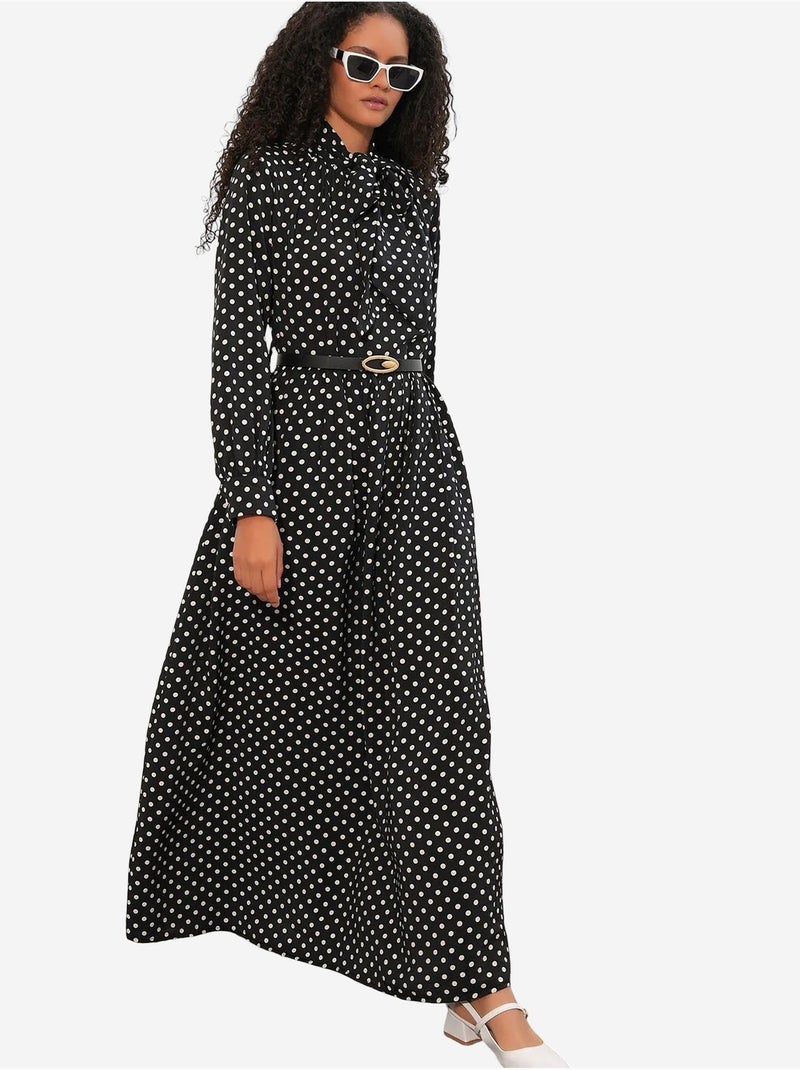 Robe maxi à pois et col chemise bdart Noir - Kiabi