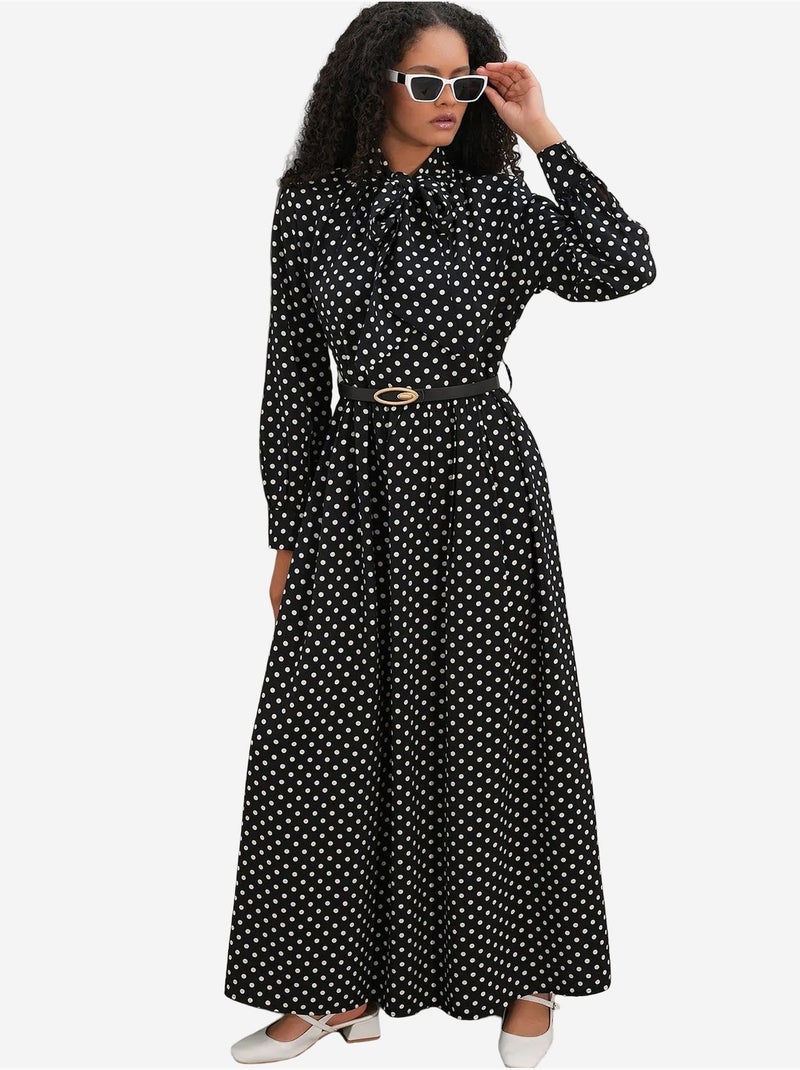 Robe maxi à pois et col chemise bdart Noir - Kiabi