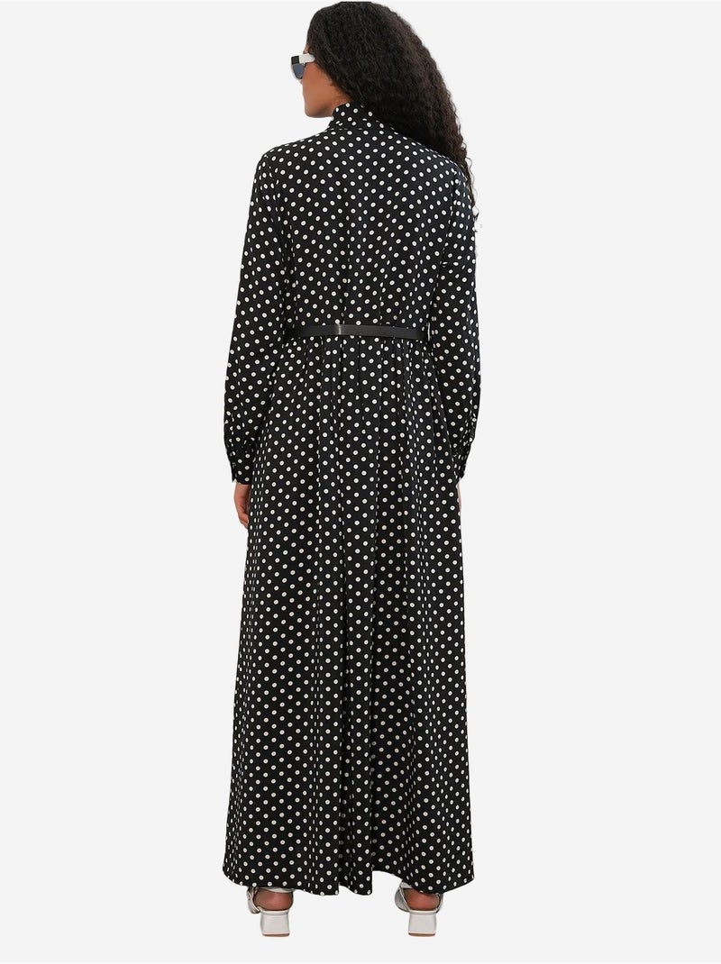 Robe maxi à pois et col chemise bdart Noir - Kiabi