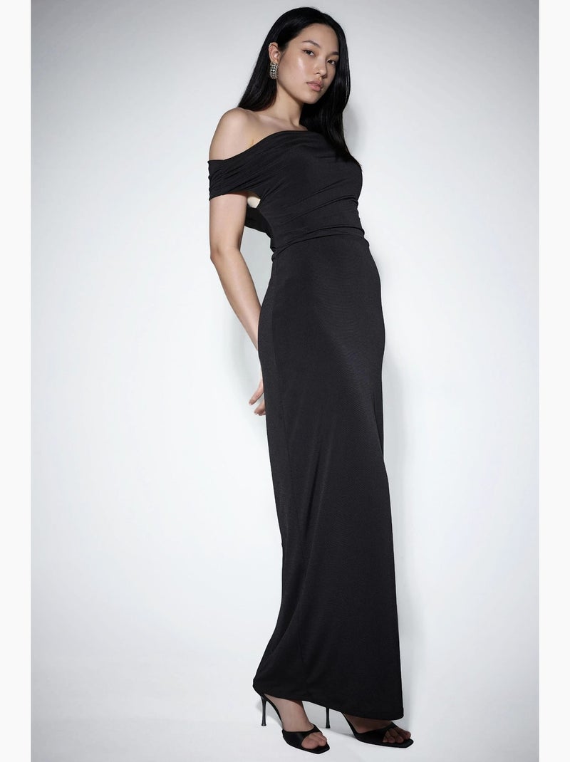 Robe maxi cintrée à col asymétrique hiccup Noir - Kiabi