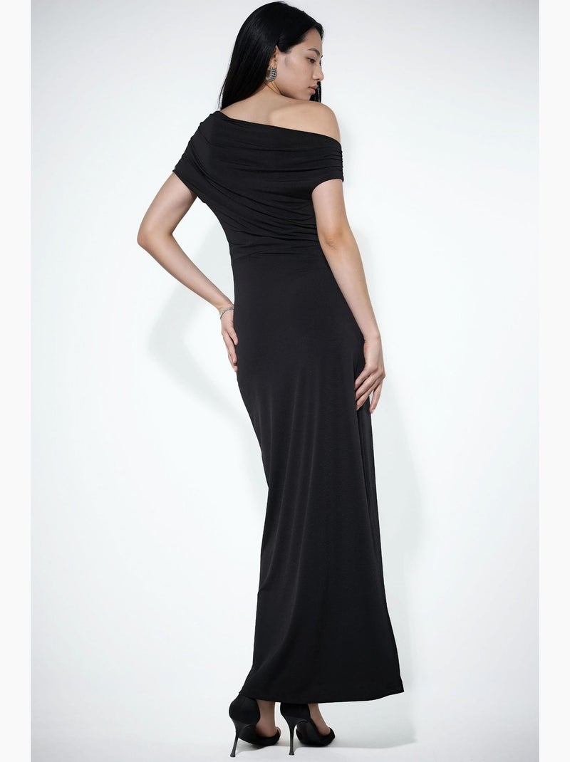 Robe maxi cintrée à col asymétrique hiccup Noir - Kiabi
