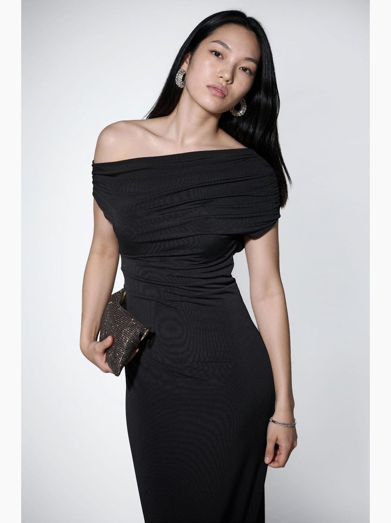 Robe maxi cintrée à col asymétrique hiccup Noir - Kiabi