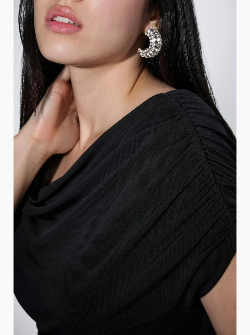 Robe maxi cintrée à col asymétrique hiccup Noir - Kiabi